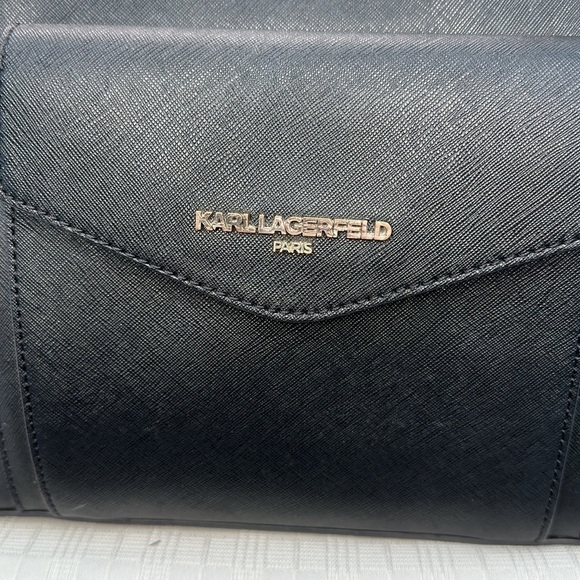 KARL LAGERFELD PARIS Black Tote Bag Saffiano Leather Handbag Pocket Satchel - Picture 6 of 9